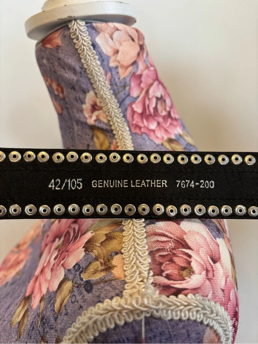 Western Studded Tooled Black Leather Belt with Silver Buckle